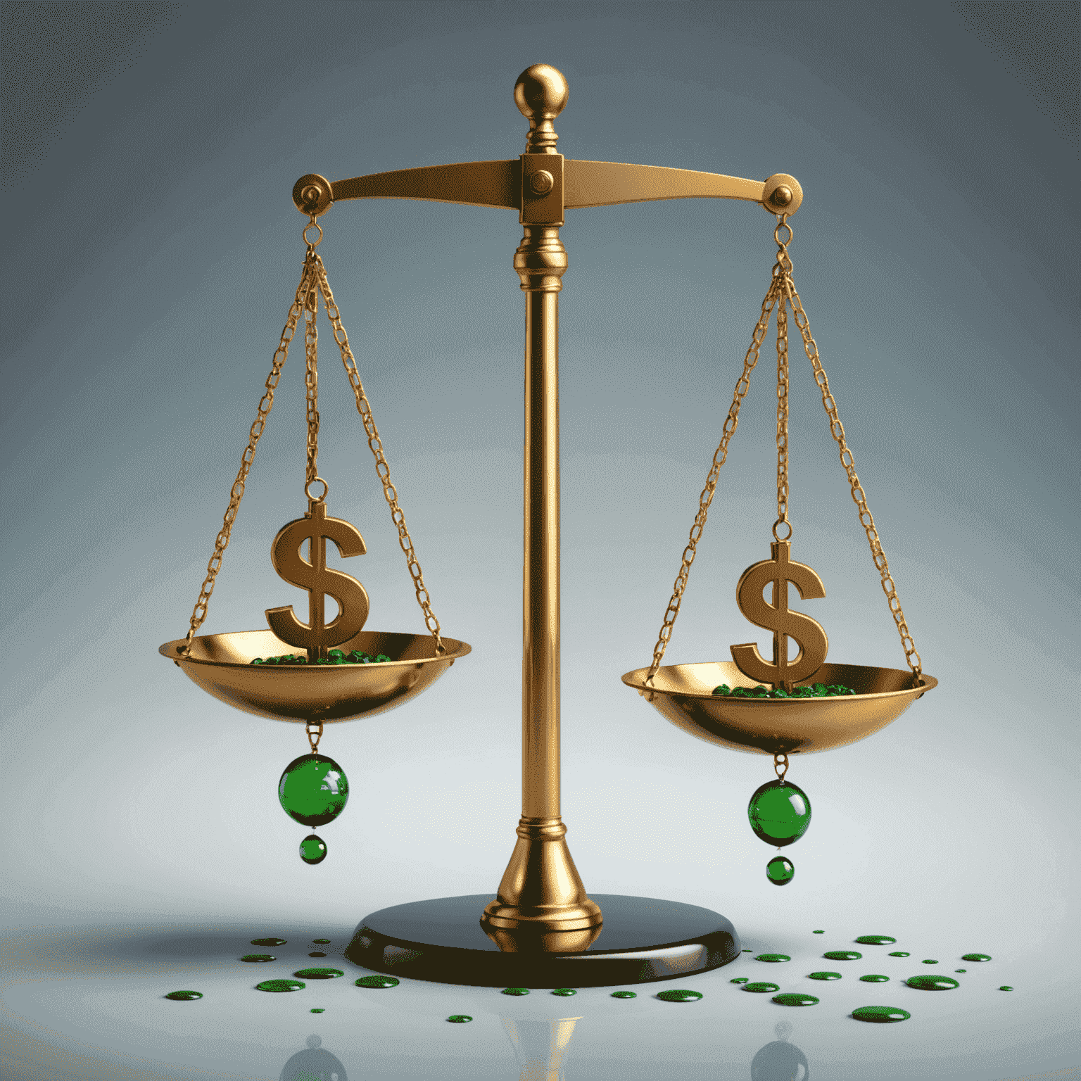 A balanced scale with oil drops on one side and dollar signs on the other, illustrating the risks and rewards of oil investments