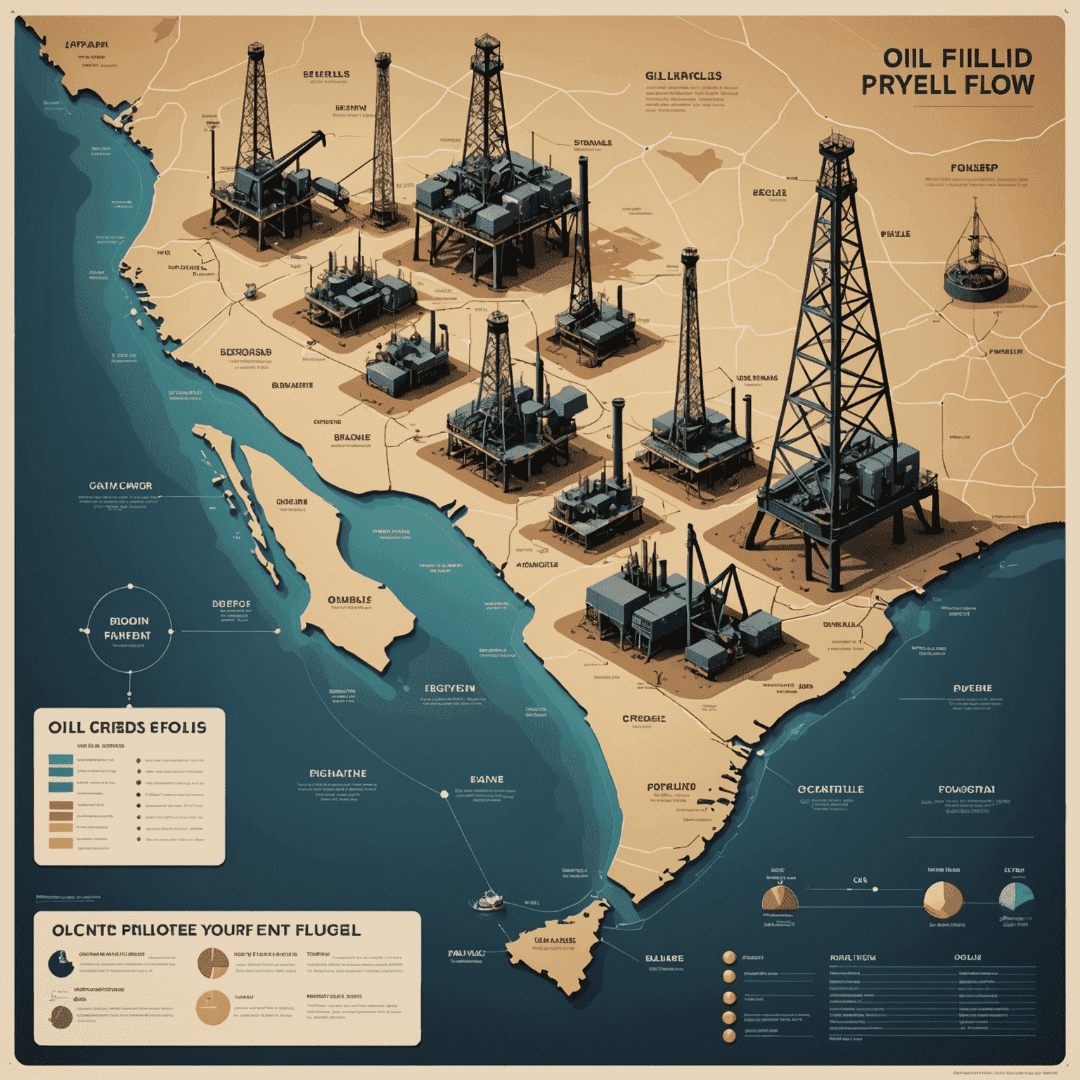 Map of oil fields with royalty payment flow chart